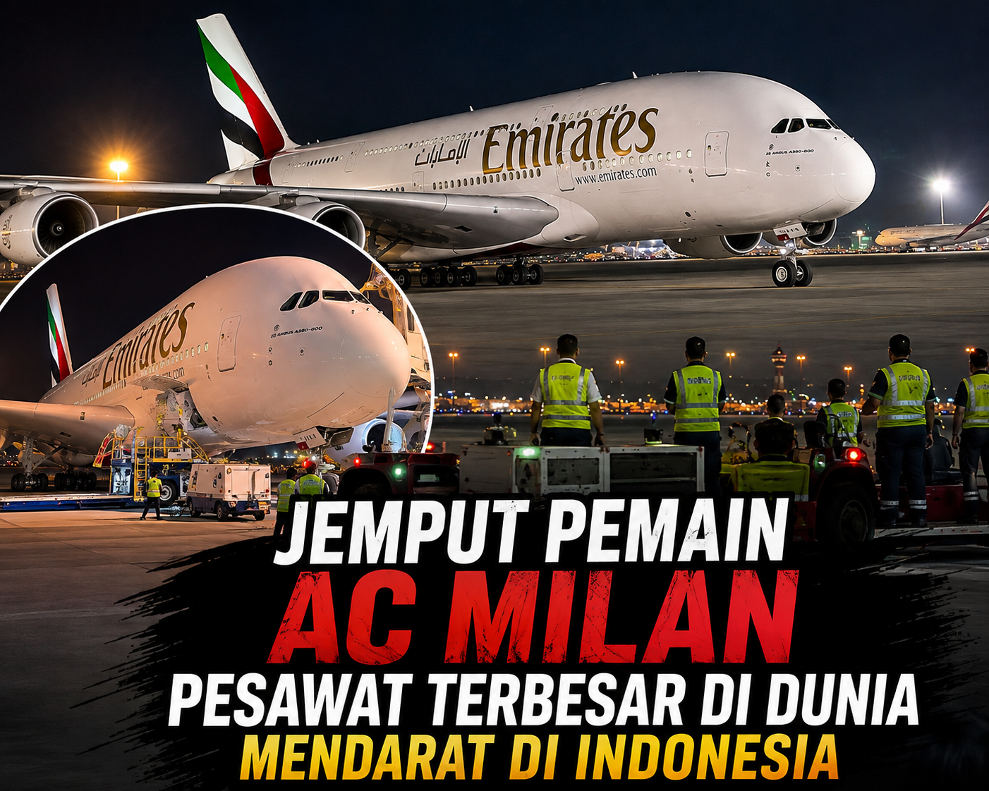 Airbus A380 Emirates Mendarat Perdana di Soekarno-Hatta, Bawa Skuad AC Milan Usai Laga Kontra Chelsea