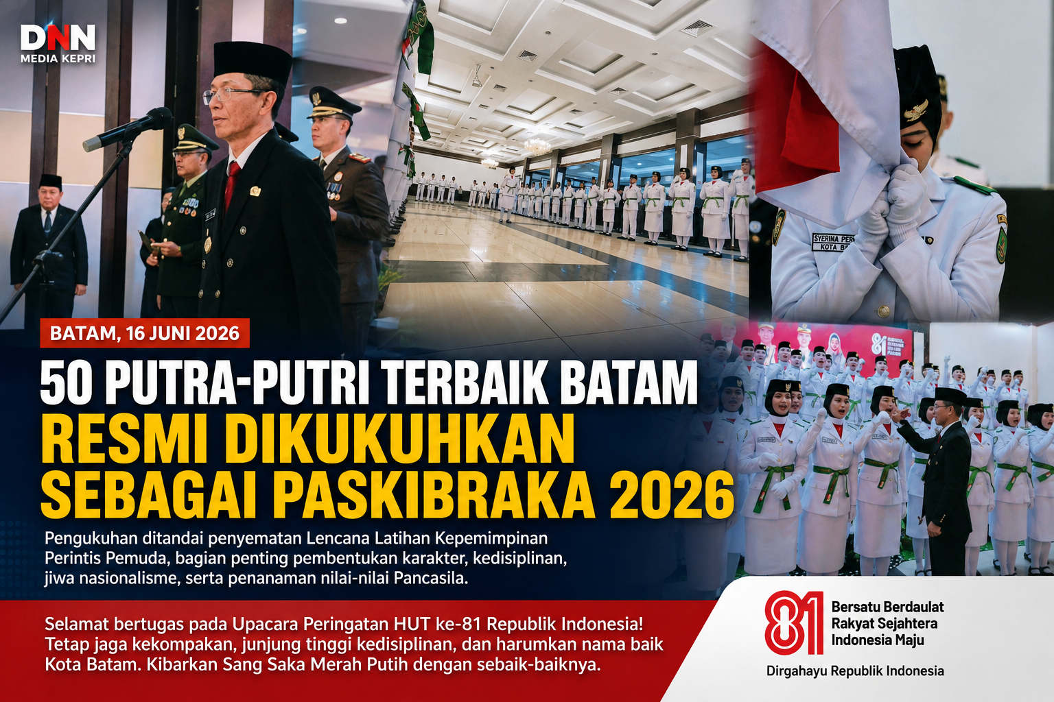 50 Putra-Putri Terbaik Batam Resmi Dikukuhkan sebagai Paskibraka Tahun 2026