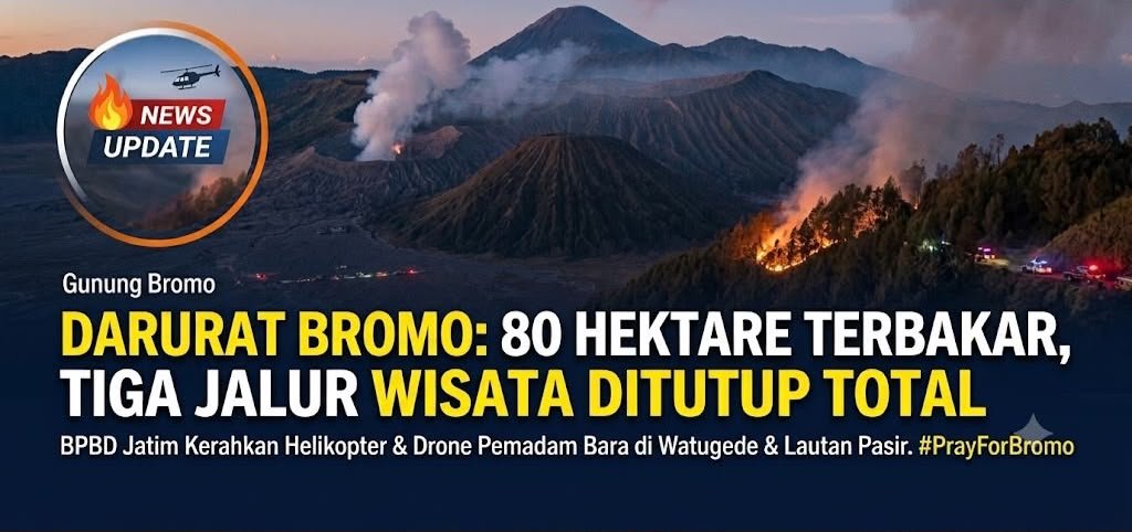 Kebakaran Lahap 80 Hektare Kawasan Bromo, Tiga Jalur Wisata Ditutup Total