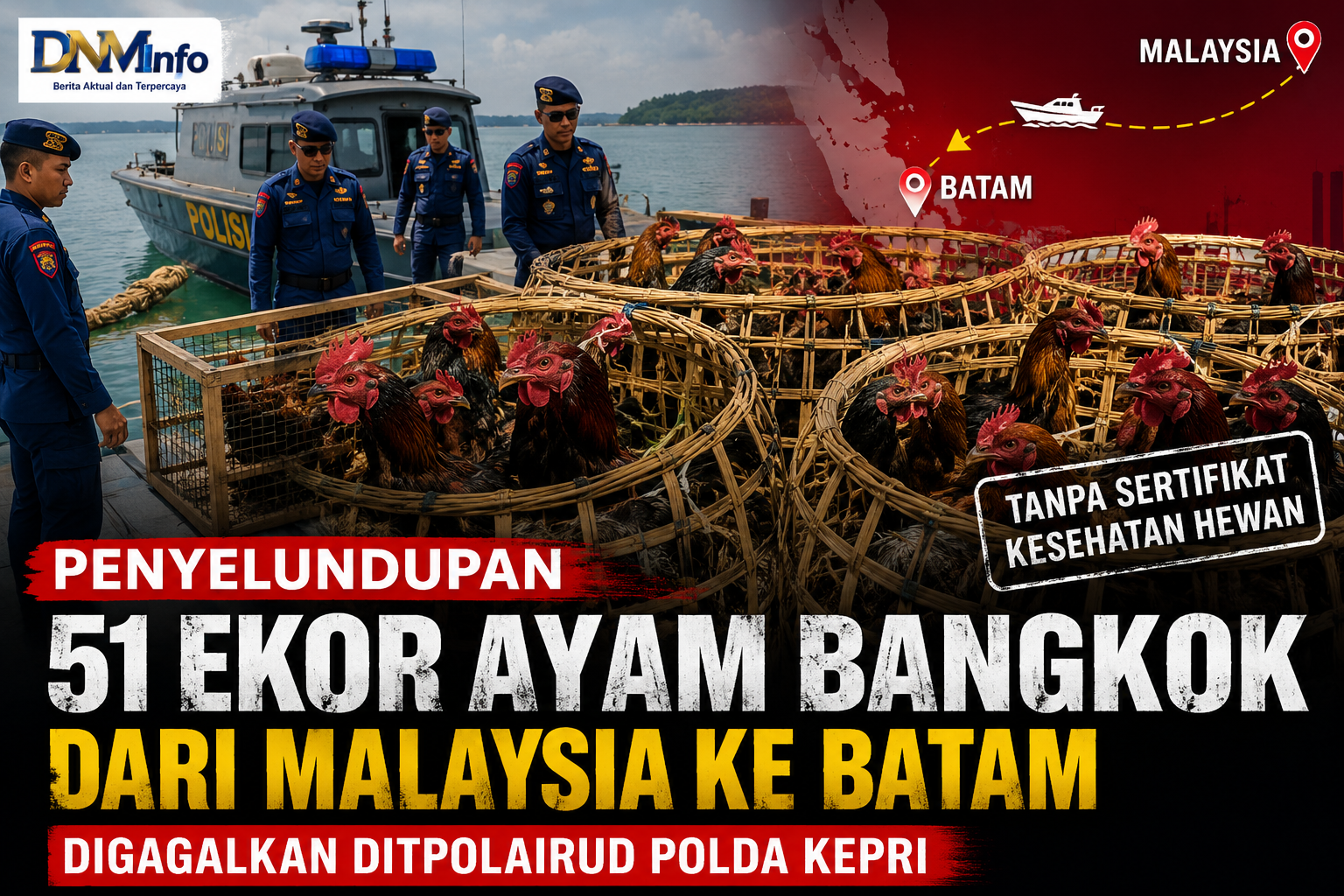 51 Ayam Bangkok dari Malaysia Diduga Diselundupkan ke Batam, Ditpolairud Polda Kepri Bertindak