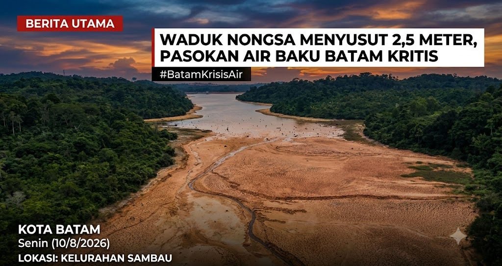 Tinggi Muka Air Waduk Nongsa Sambau Menyusut 2,5 Meter, Pasokan Air Baku Batam Terancam Kritis