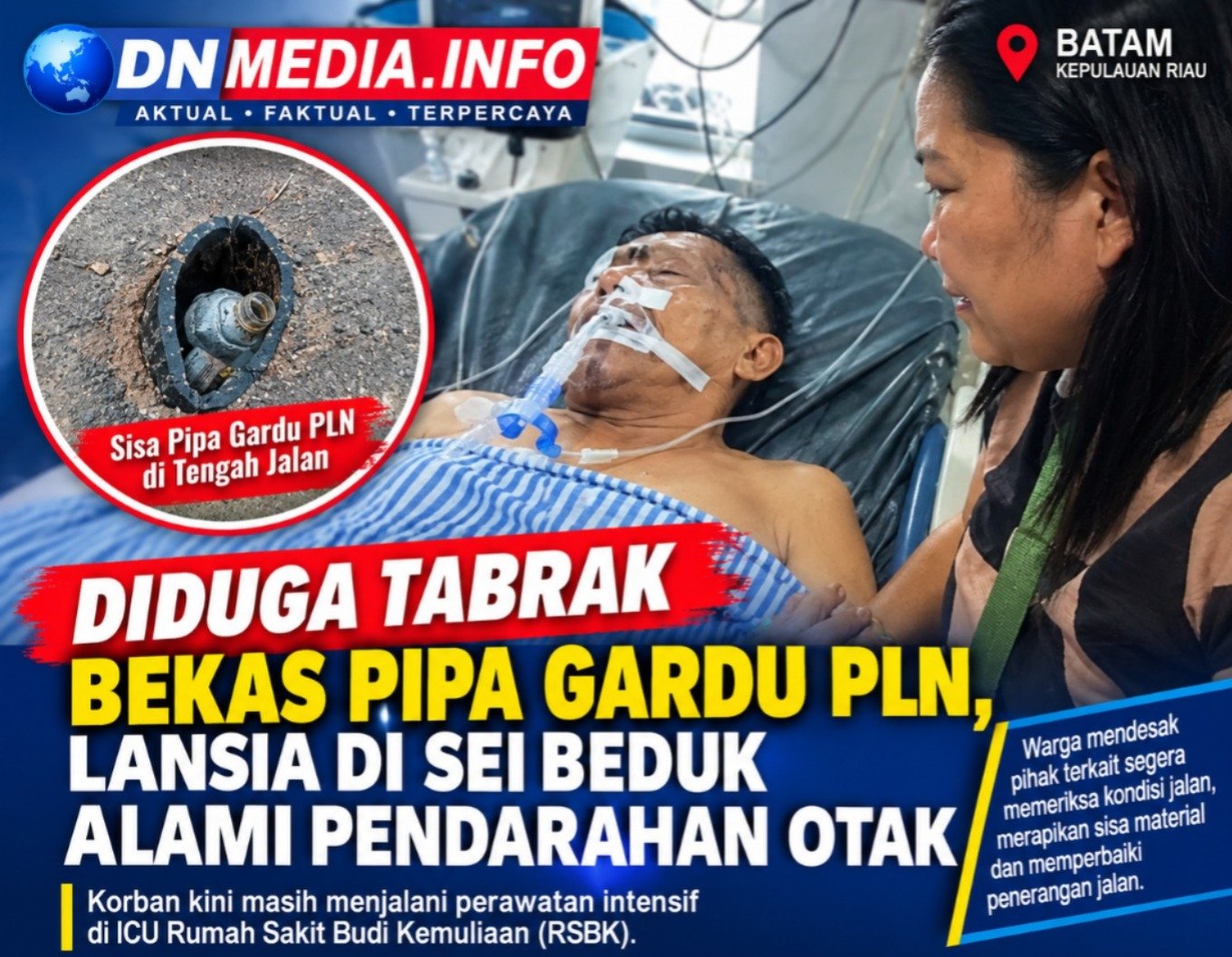 Lansia di Sei Beduk Kritis Usai Kecelakaan, Diduga Tabrak Sisa Pipa di Tengah Jalan