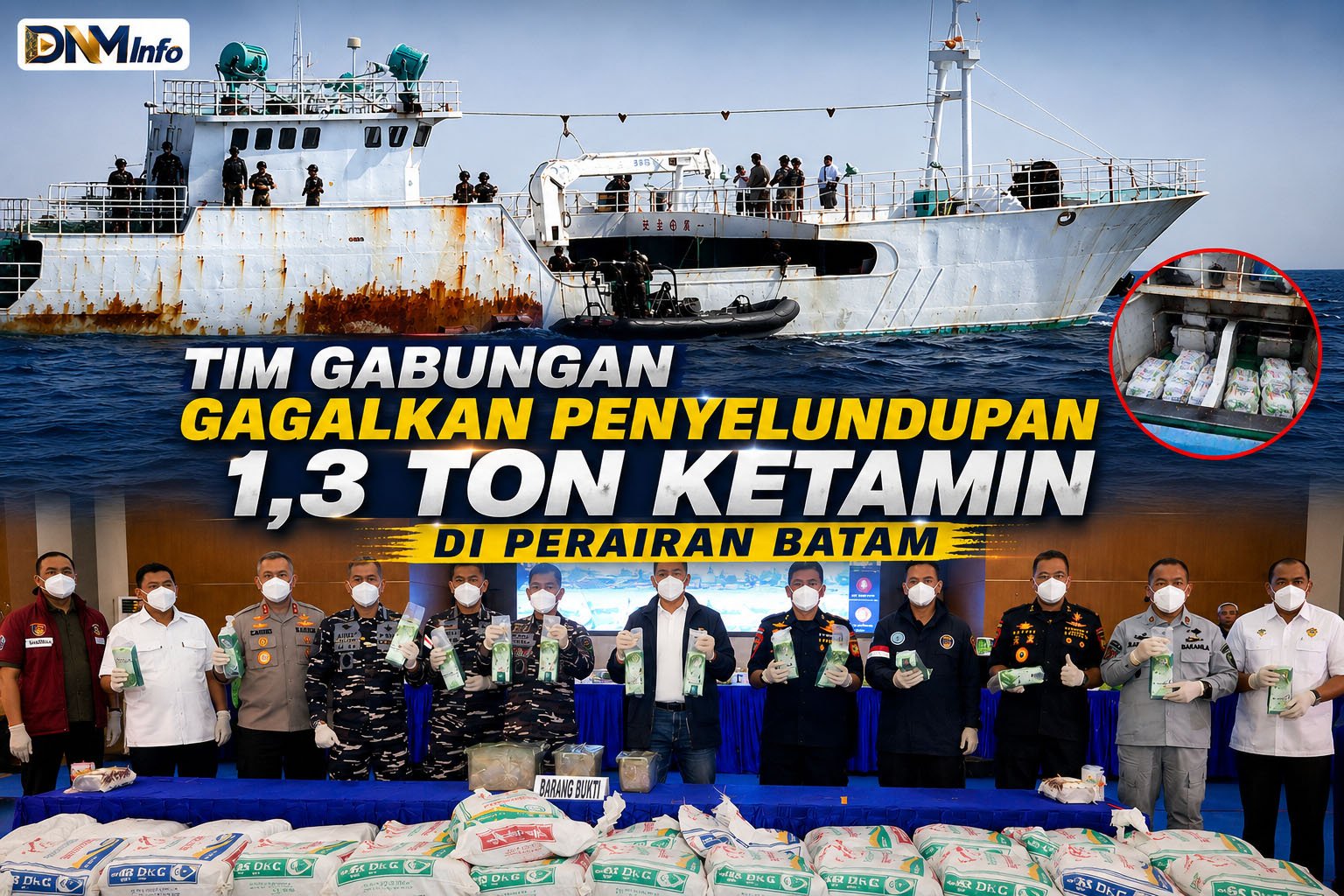 Tim Gabungan Gagalkan Penyelundupan 1,3 Ton Ketamin di Perairan Kepulauan Riau